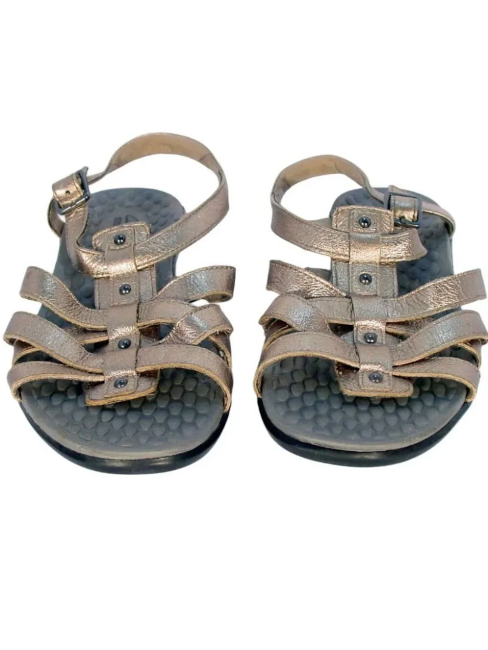 CLARKS Shelba Jacoby Metallic Gold Leather Fisherman Sandals 41/9.5 WIDE - Picture 4 of 7